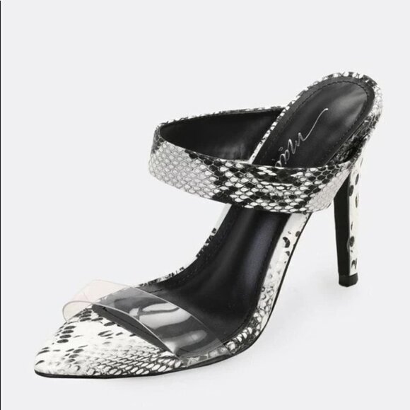 TRANSPARENT band snakeskin print double straps heeled mules size 7 - Picture 2 of 14